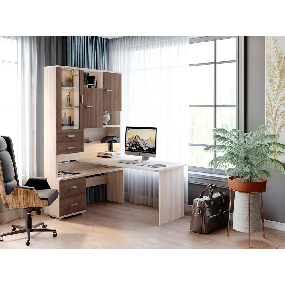 Фото 4 Компьютерный стол Мэрдэс ср-620/160 вкк-лев 130x160x216 см ЛДСП цвет венге,бежево-белый Фото 4 Компьютерный стол Мэрдэс ср-620/160 вкк-лев 130x160x216 см ЛДСП цвет венге,бежево-белый