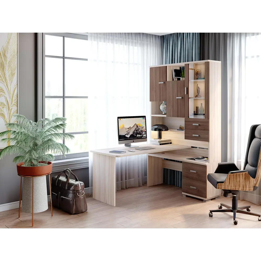 Фото 4 Компьютерный стол Мэрдэс ср-620/160 кшк-ч-прав 130x160x216 см ЛДСП цвет коричневый,бежево-белый Фото 4 Компьютерный стол Мэрдэс ср-620/160 кшк-ч-прав 130x160x216 см ЛДСП цвет коричневый,бежево-белый