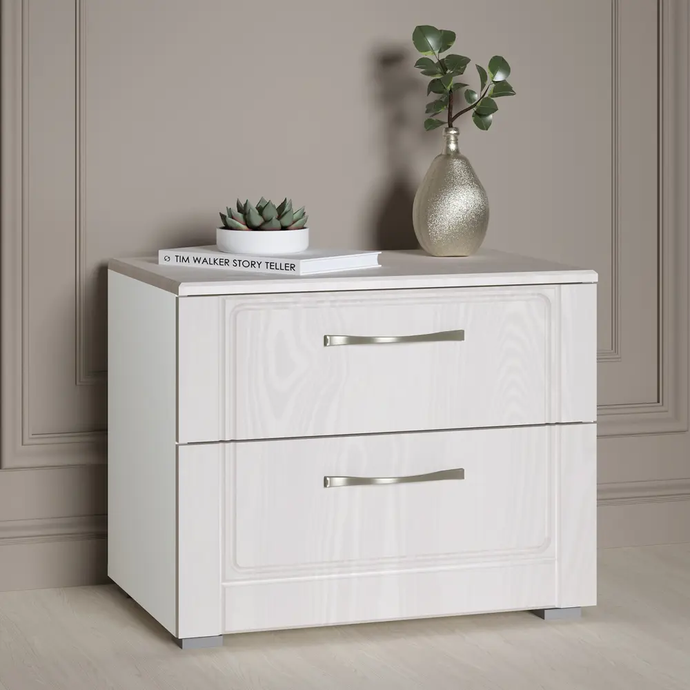 Фото Тумба прикроватная Моби Неаполь 60x49x41 см 2 ящика ЛДСП цвет белый Фото Тумба прикроватная Моби Неаполь 60x49x41 см 2 ящика ЛДСП цвет белый