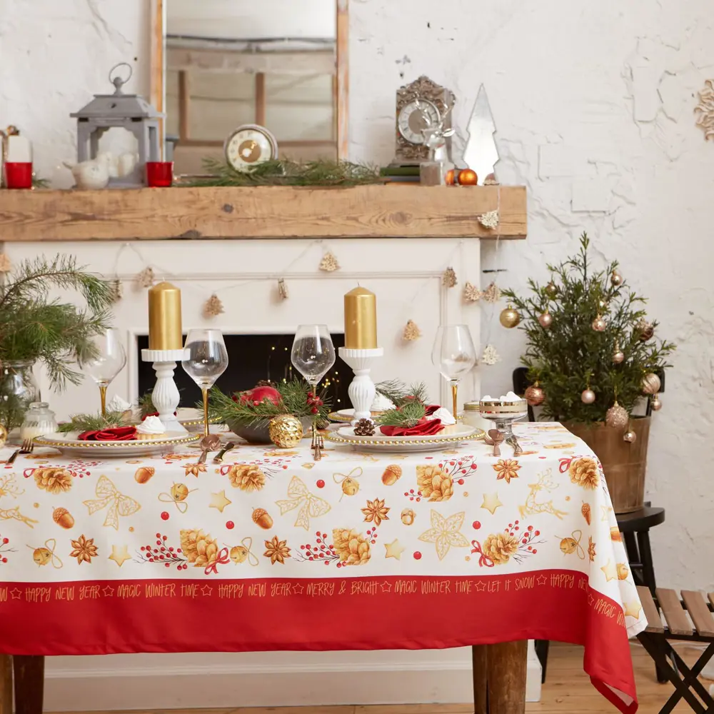 Фото Скатерть Этель Golden Christmas 220x149см прямоугольная белая Фото Скатерть Этель Golden Christmas 220x149см прямоугольная белая