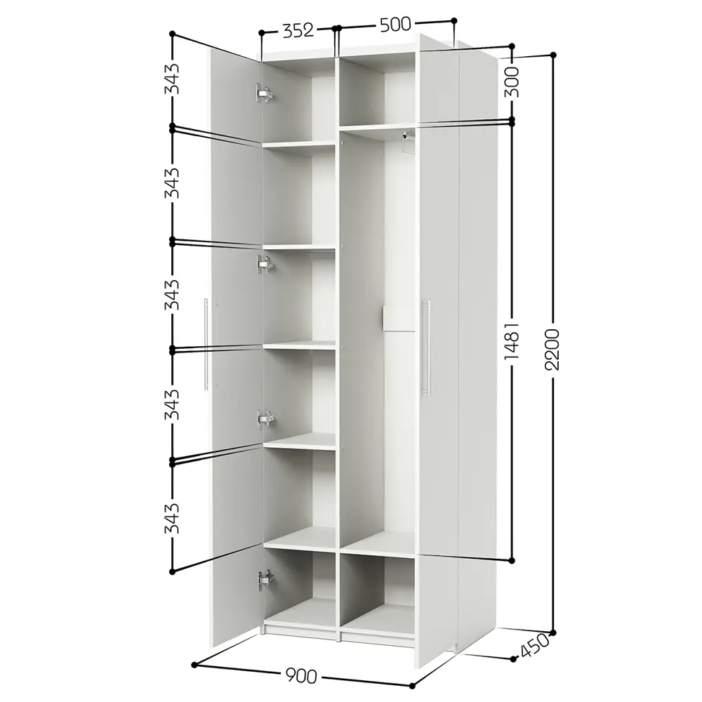 Фото 4 Шкаф распашной Шарм-дизайн Комфорт МК-22 90x220x45 см ЛДСП цвет белый Фото 4 Шкаф распашной Шарм-дизайн Комфорт МК-22 90x220x45 см ЛДСП цвет белый