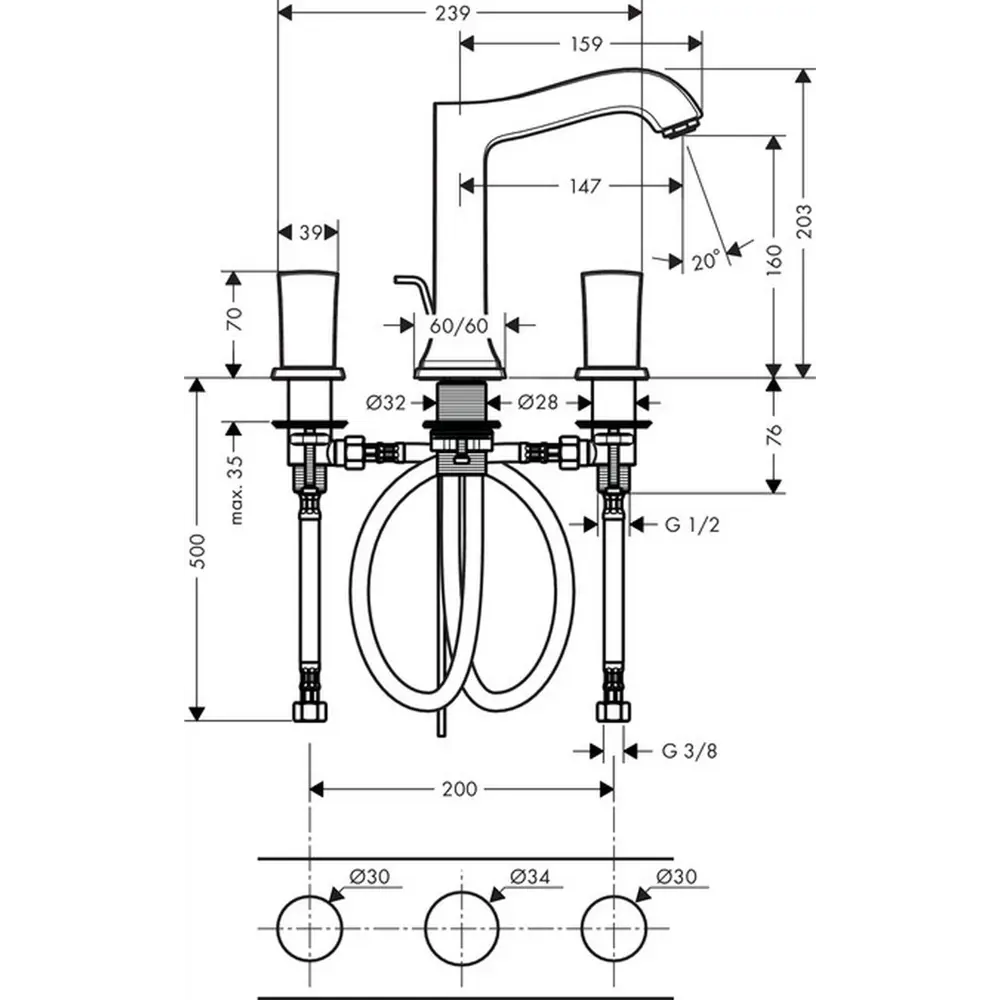 Фото 2 Смеситель для раковины Hansgrohe 31305090 двухвентильный цвет хром Фото 2 Смеситель для раковины Hansgrohe 31305090 двухвентильный цвет хром