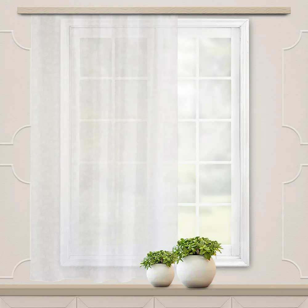 Фото Штора Witerra вуаль с тиснением Листья 140х145 см цвет молочный