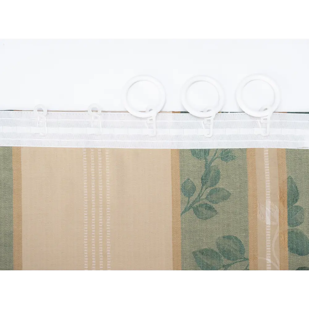 Фото 2 Штора на ленте Полоса-листья 170x250 цвет зеленый