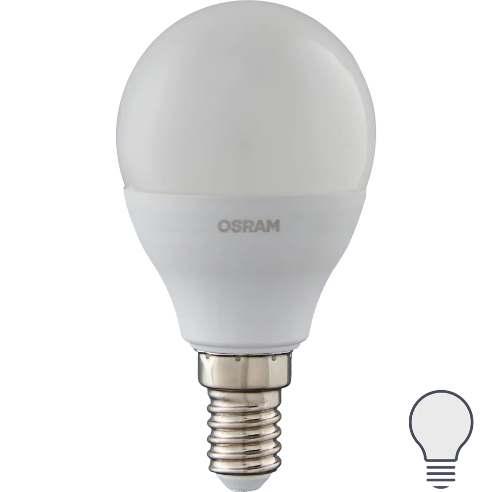 Фото Лампа светодиодная Osram Antibacterial E14 220-240 В 7.5 Вт шар малый 806 лм нейтральный белый свет Фото Лампа светодиодная Osram Antibacterial E14 220-240 В 7.5 Вт шар малый 806 лм нейтральный белый свет