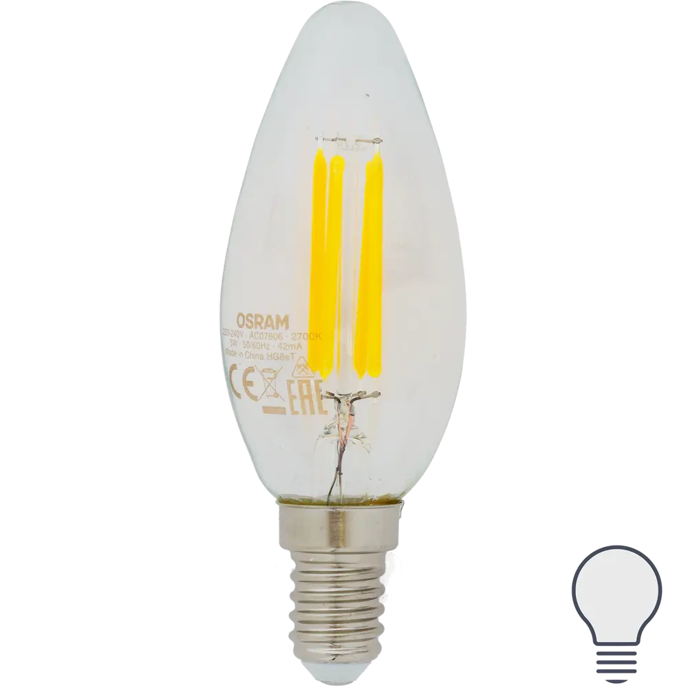 Фото Лампа светодиодная Osram E14 220 В 5 Вт свеча 660 лм холодный белый свет Фото Лампа светодиодная Osram E14 220 В 5 Вт свеча 660 лм холодный белый свет