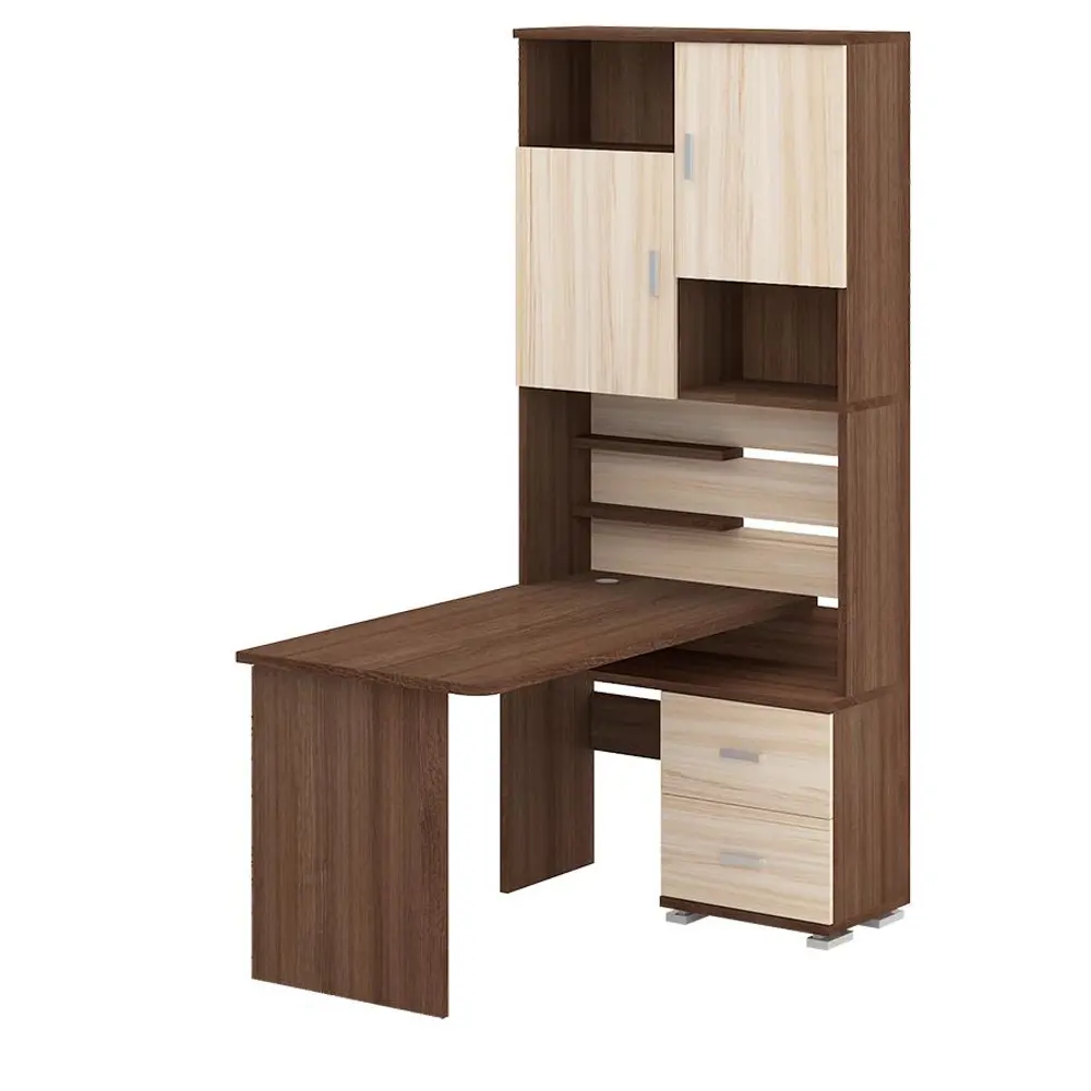 Фото Компьютерный стол Мэрдэс Ср-720/140 шкш-ч-прав 96x140x216 см ЛДСП цвет коричневый, бежево-белый Фото Компьютерный стол Мэрдэс Ср-720/140 шкш-ч-прав 96x140x216 см ЛДСП цвет коричневый, бежево-белый