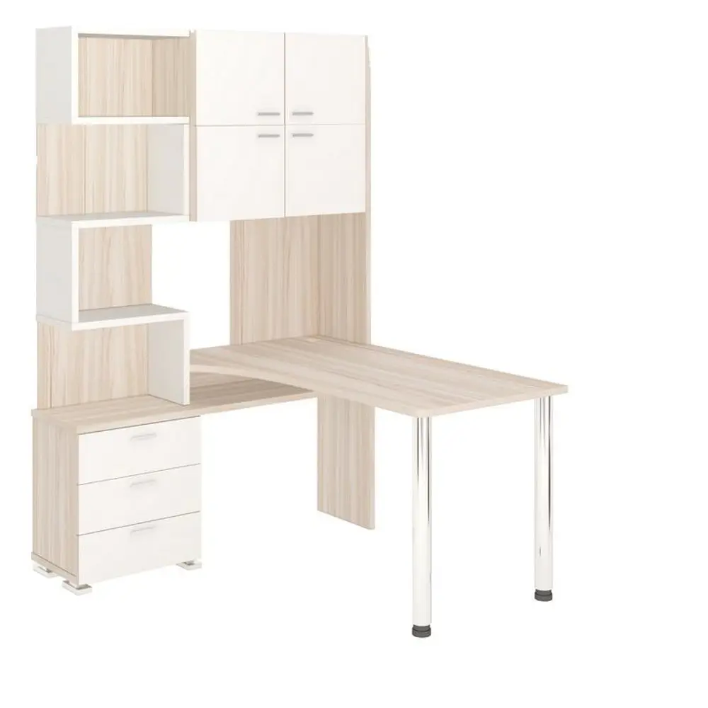 Фото Компьютерный стол Мэрдэс Ср-500м/160 кбек-лев 130x160x199 см ЛДСП цвет белый жемчуг, бежево-белый