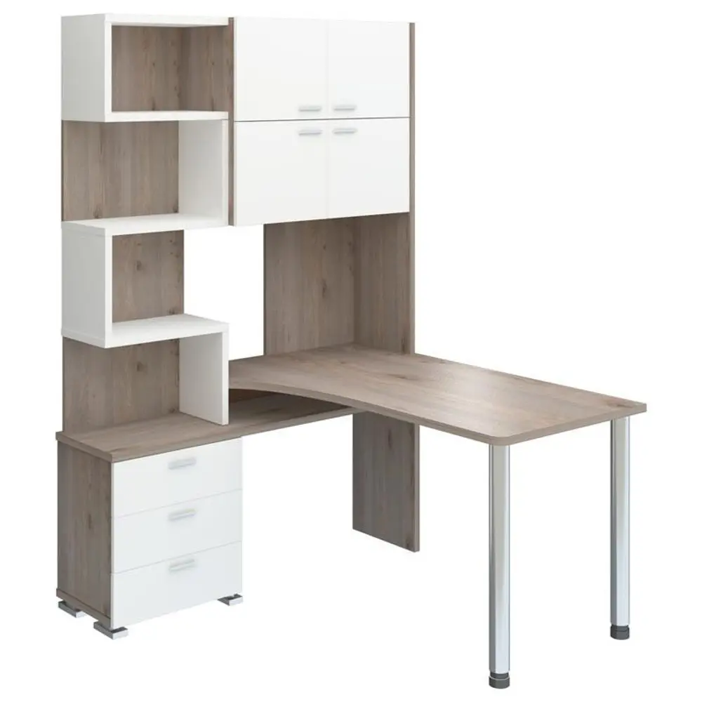 Фото Компьютерный стол Мэрдэс Ср-500м/160 нбен-лев 130x160x199 см ЛДСП цвет серый дуб, белый жемчуг Фото Компьютерный стол Мэрдэс Ср-500м/160 нбен-лев 130x160x199 см ЛДСП цвет серый дуб, белый жемчуг
