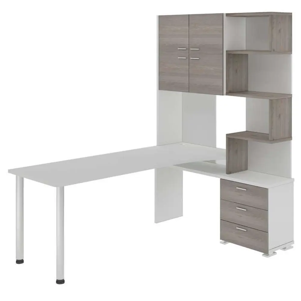 Фото Компьютерный стол Мэрдэс Ср-500м/190 бенбе-прав 130x190x199 см ЛДСП цвет серый дуб, белый жемчуг Фото Компьютерный стол Мэрдэс Ср-500м/190 бенбе-прав 130x190x199 см ЛДСП цвет серый дуб, белый жемчуг
