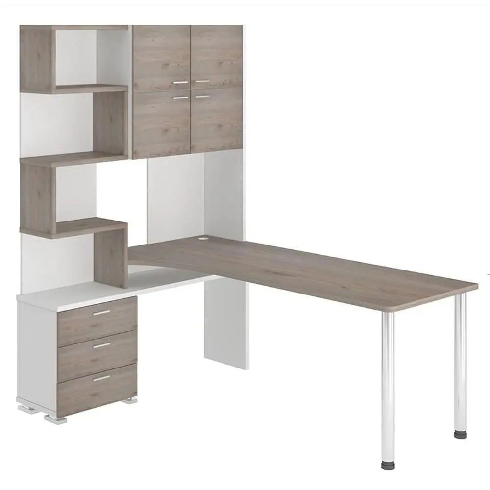 Фото Компьютерный стол Мэрдэс Ср-500м/190 бенн-лев 130x190x199 см ЛДСП цвет серый дуб, белый жемчуг Фото Компьютерный стол Мэрдэс Ср-500м/190 бенн-лев 130x190x199 см ЛДСП цвет серый дуб, белый жемчуг