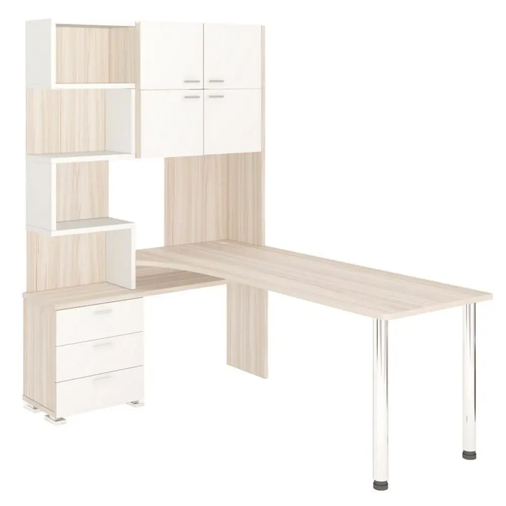 Фото Компьютерный стол Мэрдэс Ср-500м/190 кбек-лев 130x190x199 см ЛДСП цвет белый жемчуг, бежево-белый Фото Компьютерный стол Мэрдэс Ср-500м/190 кбек-лев 130x190x199 см ЛДСП цвет белый жемчуг, бежево-белый