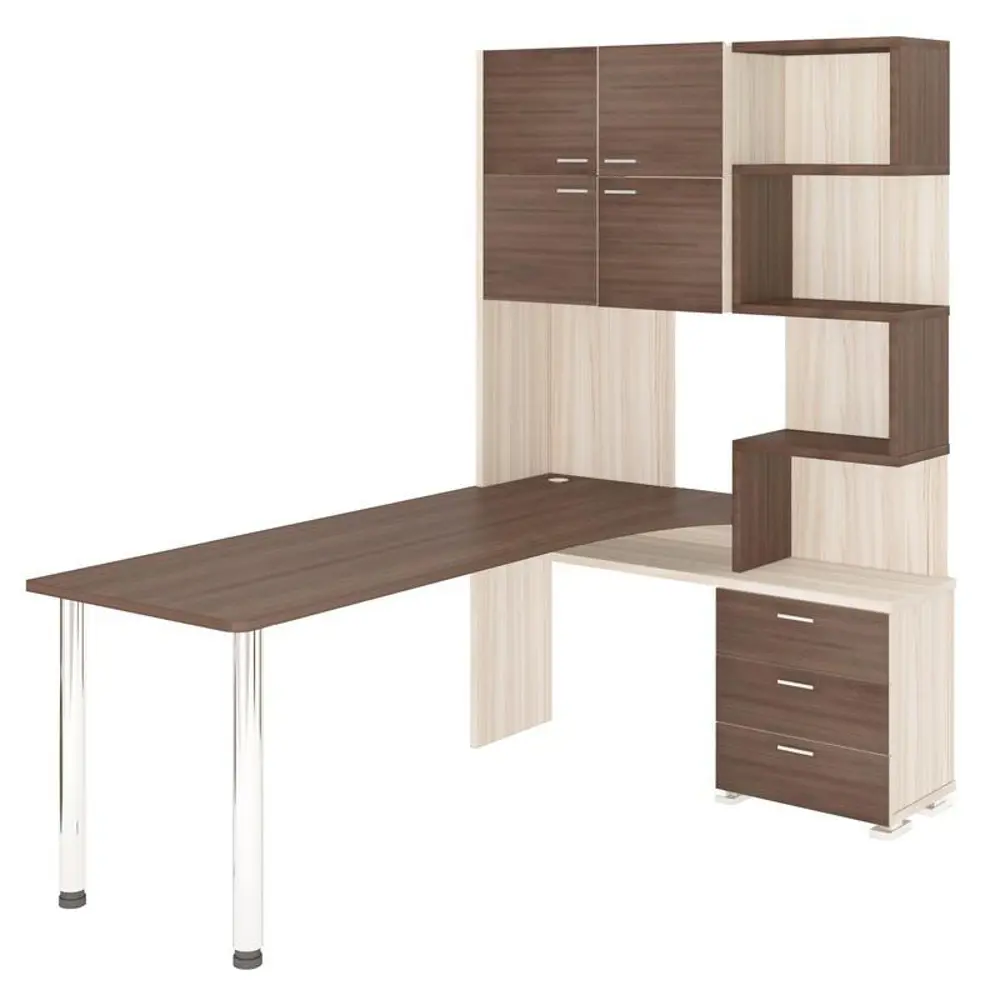 Фото Компьютерный стол Мэрдэс Ср-500м/190 кшш-ч-прав 130x190x199 см ЛДСП цвет коричневый, бежево-белый