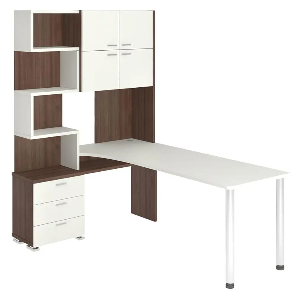 Фото Компьютерный стол Мэрдэс Ср-500м/190 шбебе-ч-лев 130x190x199 см ЛДСП цвет коричневый, белый жемчуг Фото Компьютерный стол Мэрдэс Ср-500м/190 шбебе-ч-лев 130x190x199 см ЛДСП цвет коричневый, белый жемчуг