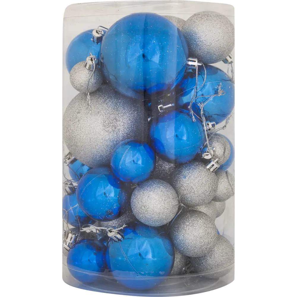 Фото 5 Набор ёлочных шаров 3-8 см цвет серебро/голубой, 46 шт.