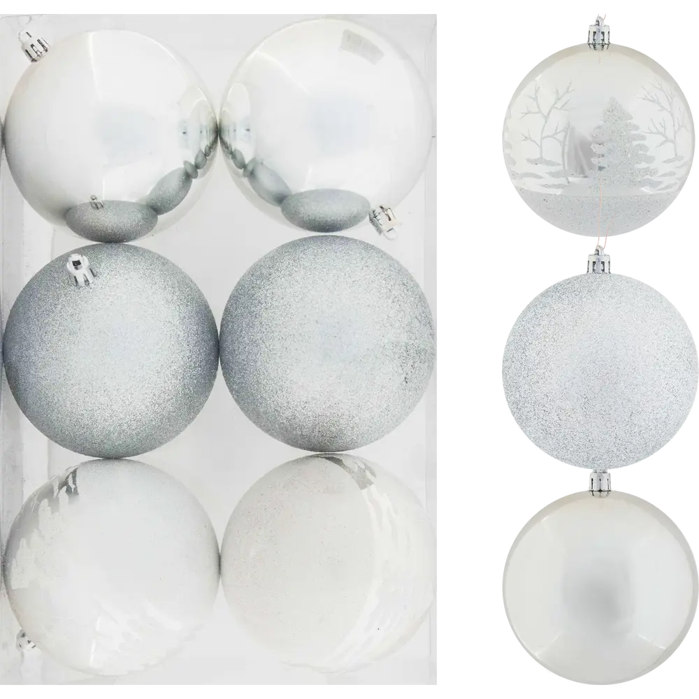 Фото Набор ёлочных шаров 10 см цвет серебристый, 6 шт.