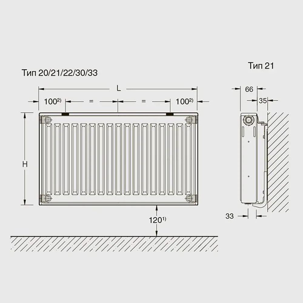 Фото 3 Радиатор Buderus K-Profil 21/400/1000 боковое подключение нержавеющая сталь белый