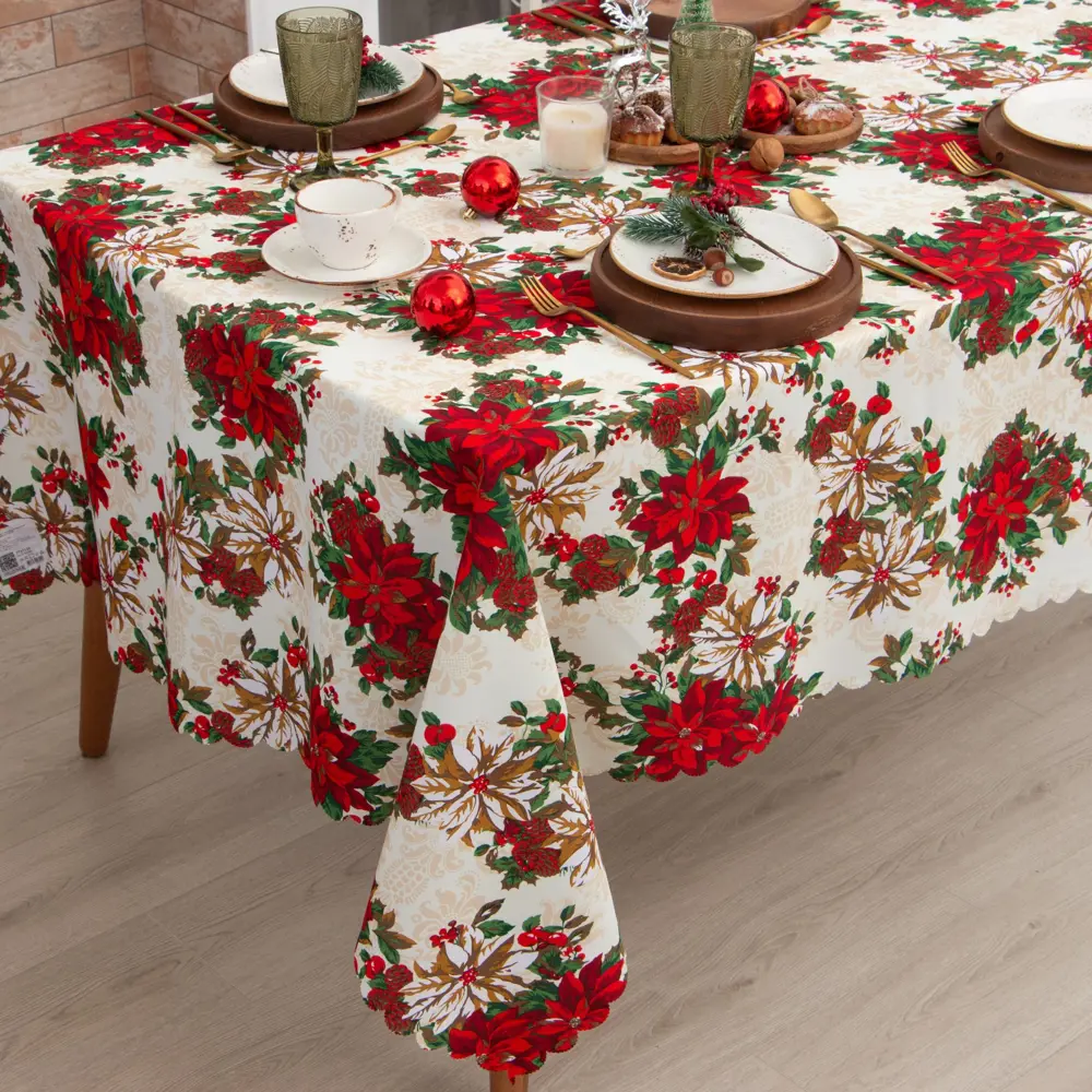 Фото 2 Скатерть Доляна Новогодние украшения 220x145см прямоугольная цвет белый Фото 2 Скатерть Доляна Новогодние украшения 220x145см прямоугольная цвет белый