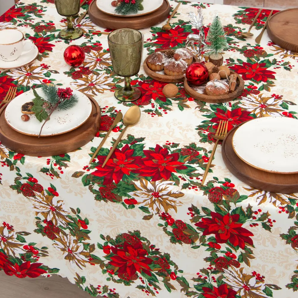 Фото 3 Скатерть Доляна Новогодние украшения 220x145см прямоугольная цвет белый Фото 3 Скатерть Доляна Новогодние украшения 220x145см прямоугольная цвет белый