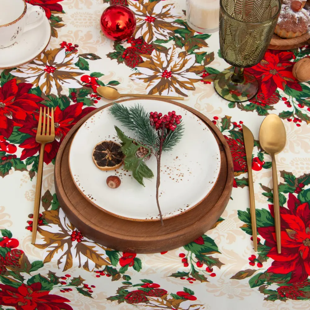 Фото 4 Скатерть Доляна Новогодние украшения 220x145см прямоугольная цвет белый Фото 4 Скатерть Доляна Новогодние украшения 220x145см прямоугольная цвет белый