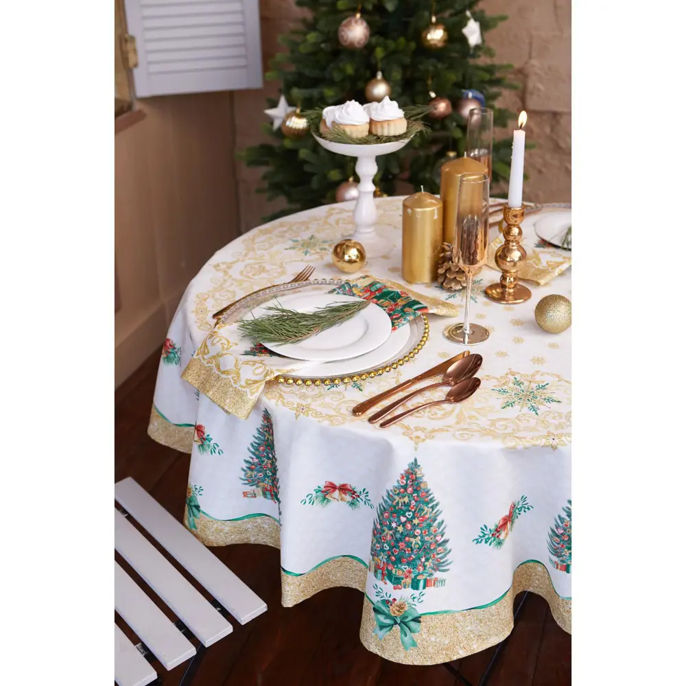 Фото 5 Скатерть Этель Golden Christmas 150x150см круг цвет зеленый Фото 5 Скатерть Этель Golden Christmas 150x150см круг цвет зеленый