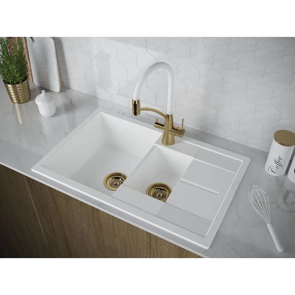 Фото 2 Кухонная мойка Paulmark PM237850-WH Feste 77.5x49.5x19.5 см кварц цвет белый Фото 2 Кухонная мойка Paulmark PM237850-WH Feste 77.5x49.5x19.5 см кварц цвет белый