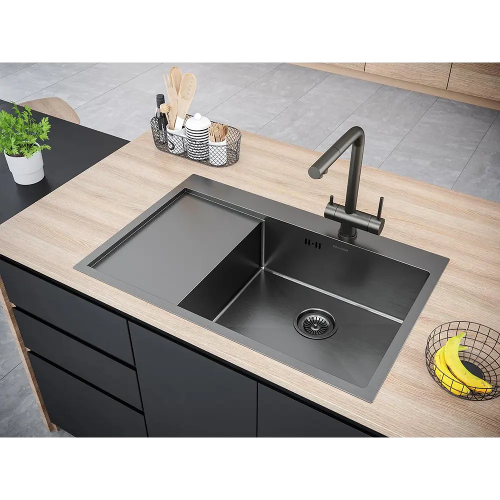 Фото Кухонная мойка Paulmark PM217851-GMR Atlan 78x51x20 см нержавеющая сталь цвет черный Фото Кухонная мойка Paulmark PM217851-GMR Atlan 78x51x20 см нержавеющая сталь цвет черный