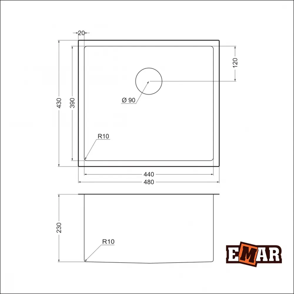Фото 2 Мойка универсального монтажа Emar Nano satine 43x48x23 см нержавеющая сталь цвет сатин Фото 2 Мойка универсального монтажа Emar Nano satine 43x48x23 см нержавеющая сталь цвет сатин