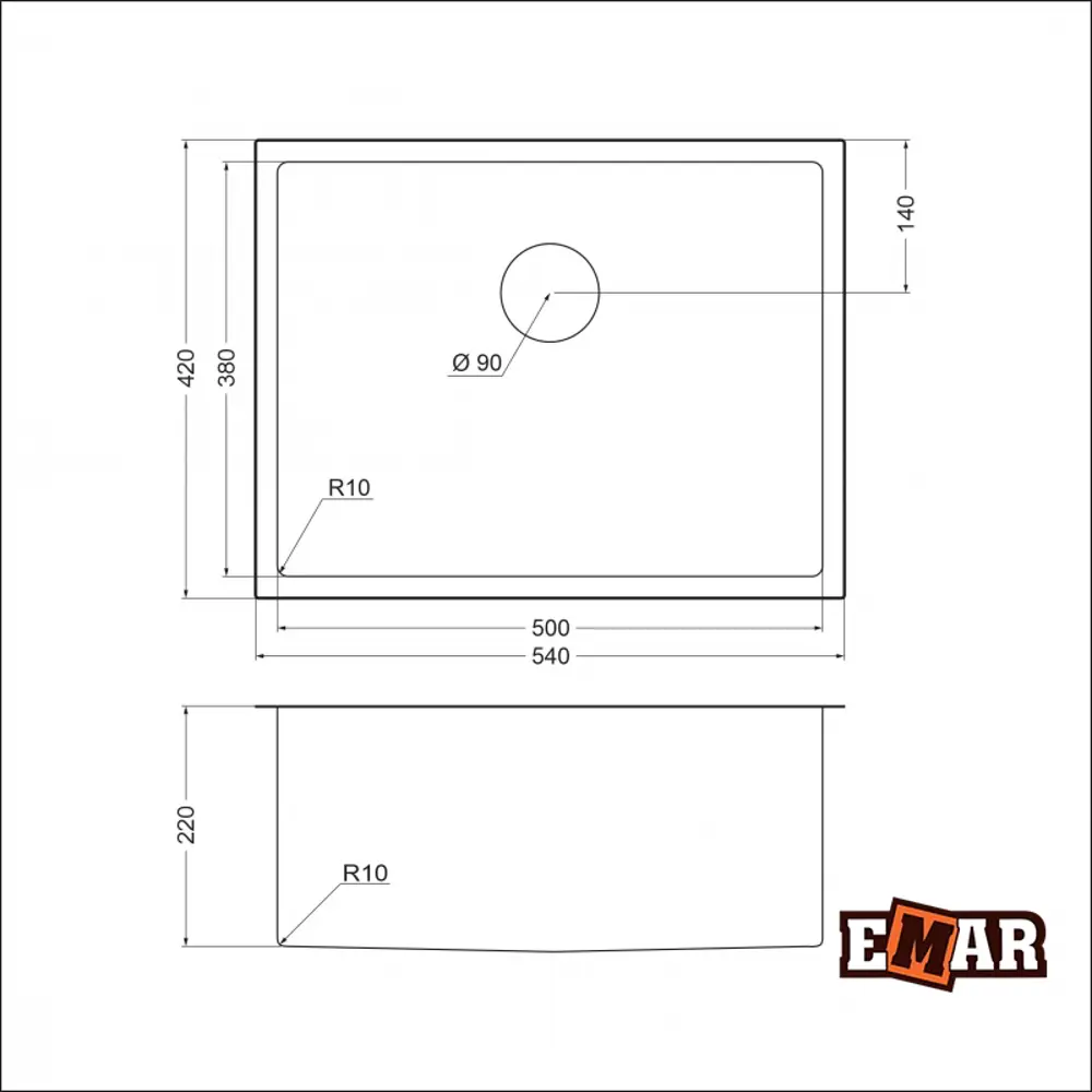 Фото 2 Мойка универсального монтажа Emar Nano dark 42x54x23 см нержавеющая сталь цвет черный Фото 2 Мойка универсального монтажа Emar Nano dark 42x54x23 см нержавеющая сталь цвет черный