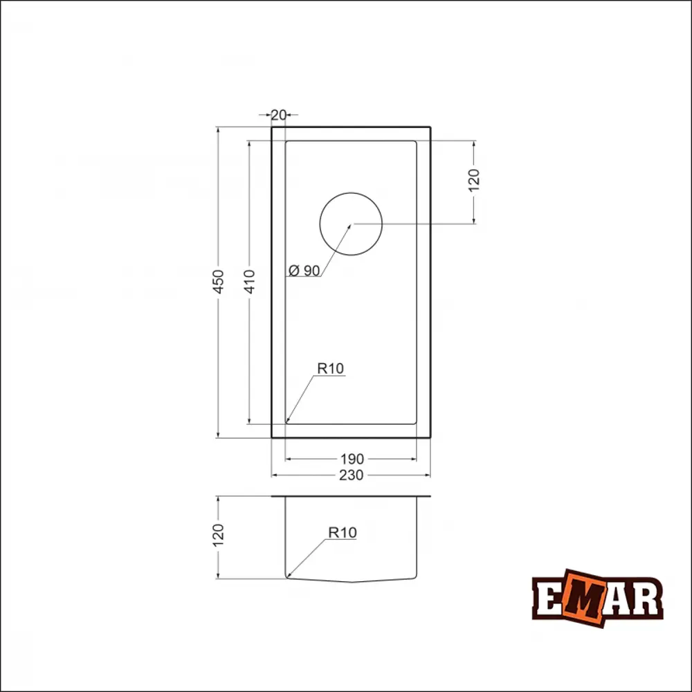 Фото 2 Мойка универсального монтажа Emar Nano satine 45x23x18 см нержавеющая сталь цвет сатин Фото 2 Мойка универсального монтажа Emar Nano satine 45x23x18 см нержавеющая сталь цвет сатин