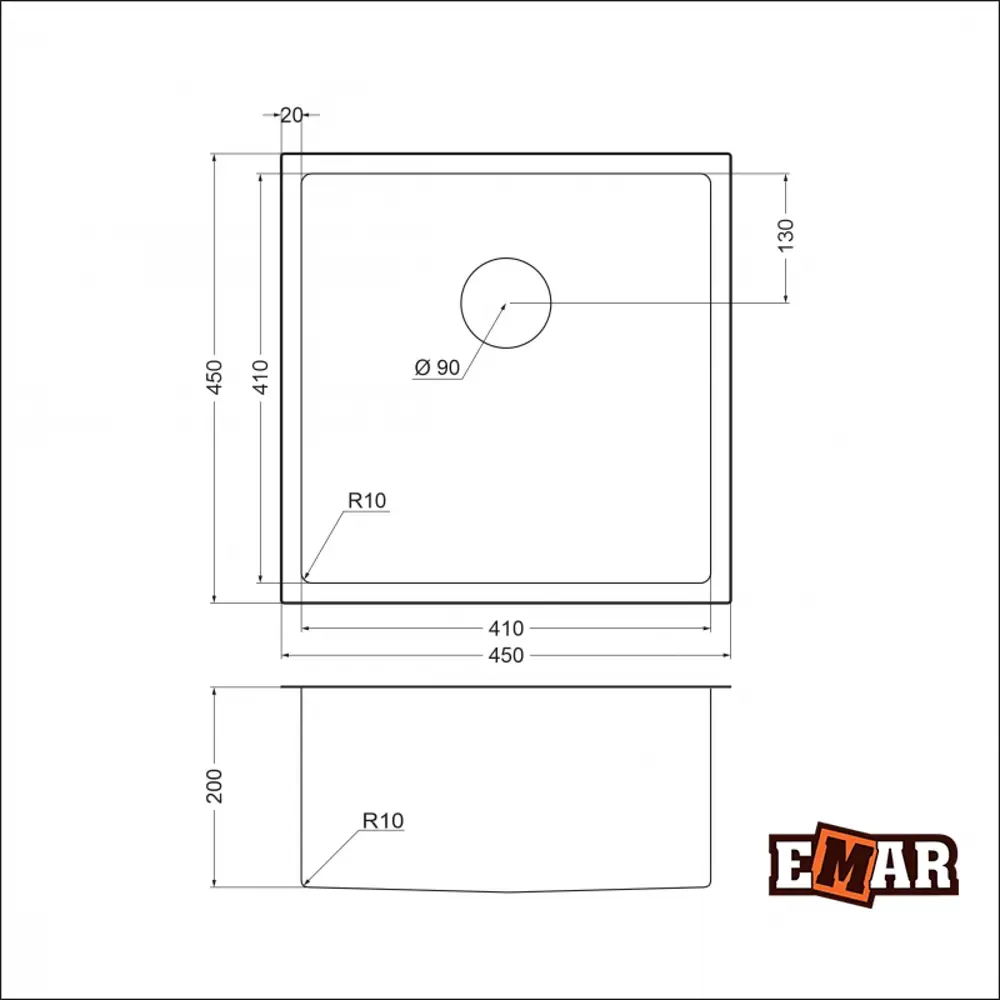 Фото 2 Мойка универсального монтажа Emar Nano satine EMB-112 45x45x23 см нержавеющая сталь цвет сатин Фото 2 Мойка универсального монтажа Emar Nano satine EMB-112 45x45x23 см нержавеющая сталь цвет сатин