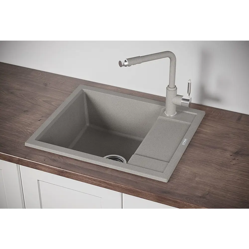 Фото 2 Мойка под столешницу Granula 6002 69x54x26 см кварцевый песок цвет серый Фото 2 Мойка под столешницу Granula 6002 69x54x26 см кварцевый песок цвет серый