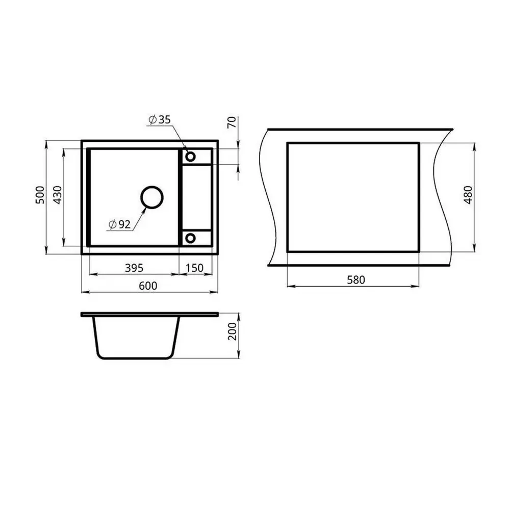 Фото 3 Мойка под столешницу Granula 6002 69x54x26 см кварцевый песок цвет серый Фото 3 Мойка под столешницу Granula 6002 69x54x26 см кварцевый песок цвет серый