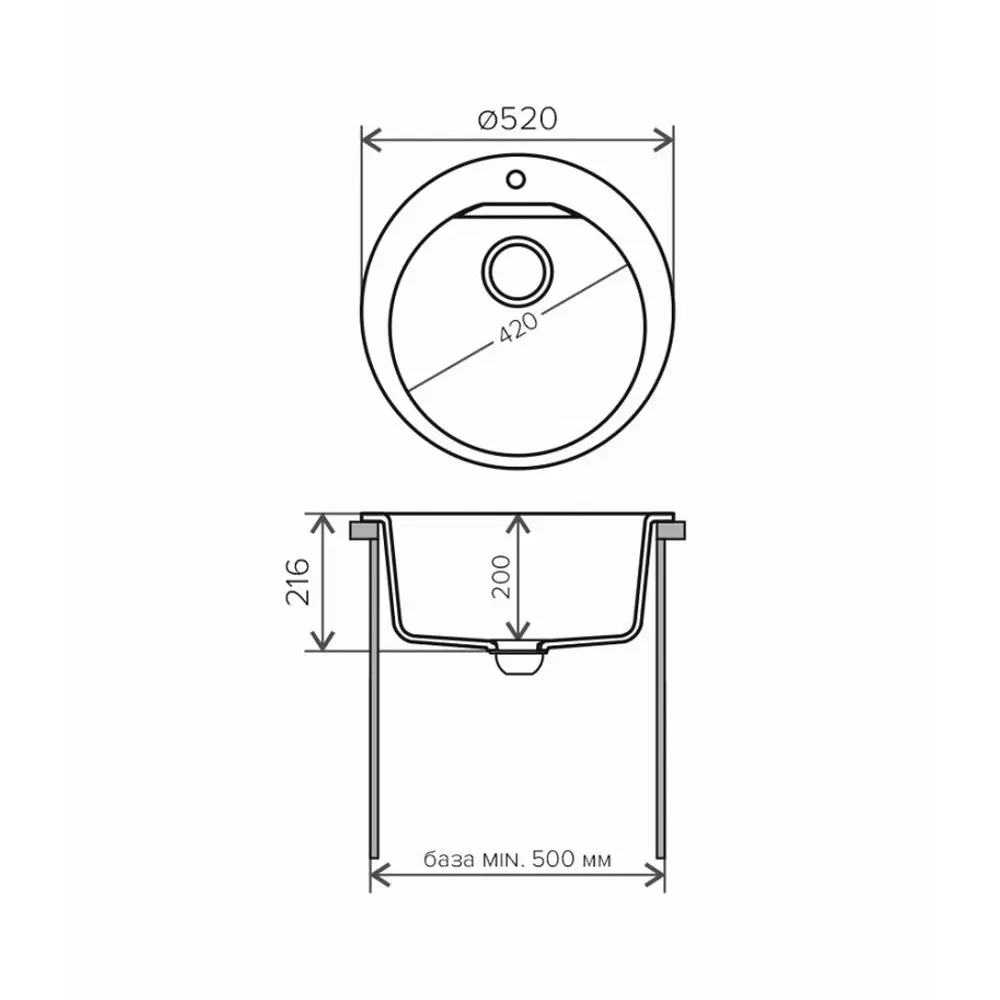 Фото 2 Мойка под столешницу Polygran №14 52x52x21 см мрамор цвет серый Фото 2 Мойка под столешницу Polygran №14 52x52x21 см мрамор цвет серый