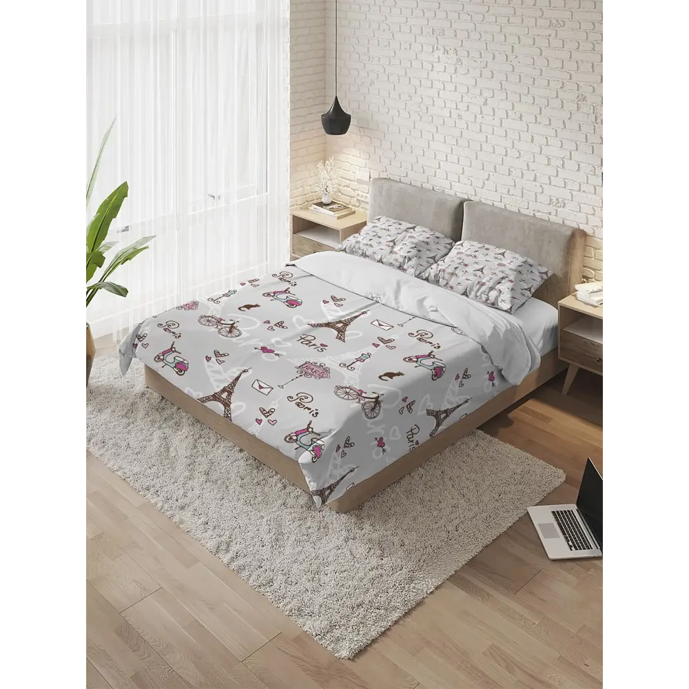 Фото Пододеяльник с наволочками AMBESONNE «Парижская романтика» евро, микрофибра Фото Пододеяльник с наволочками AMBESONNE «Парижская романтика» евро, микрофибра