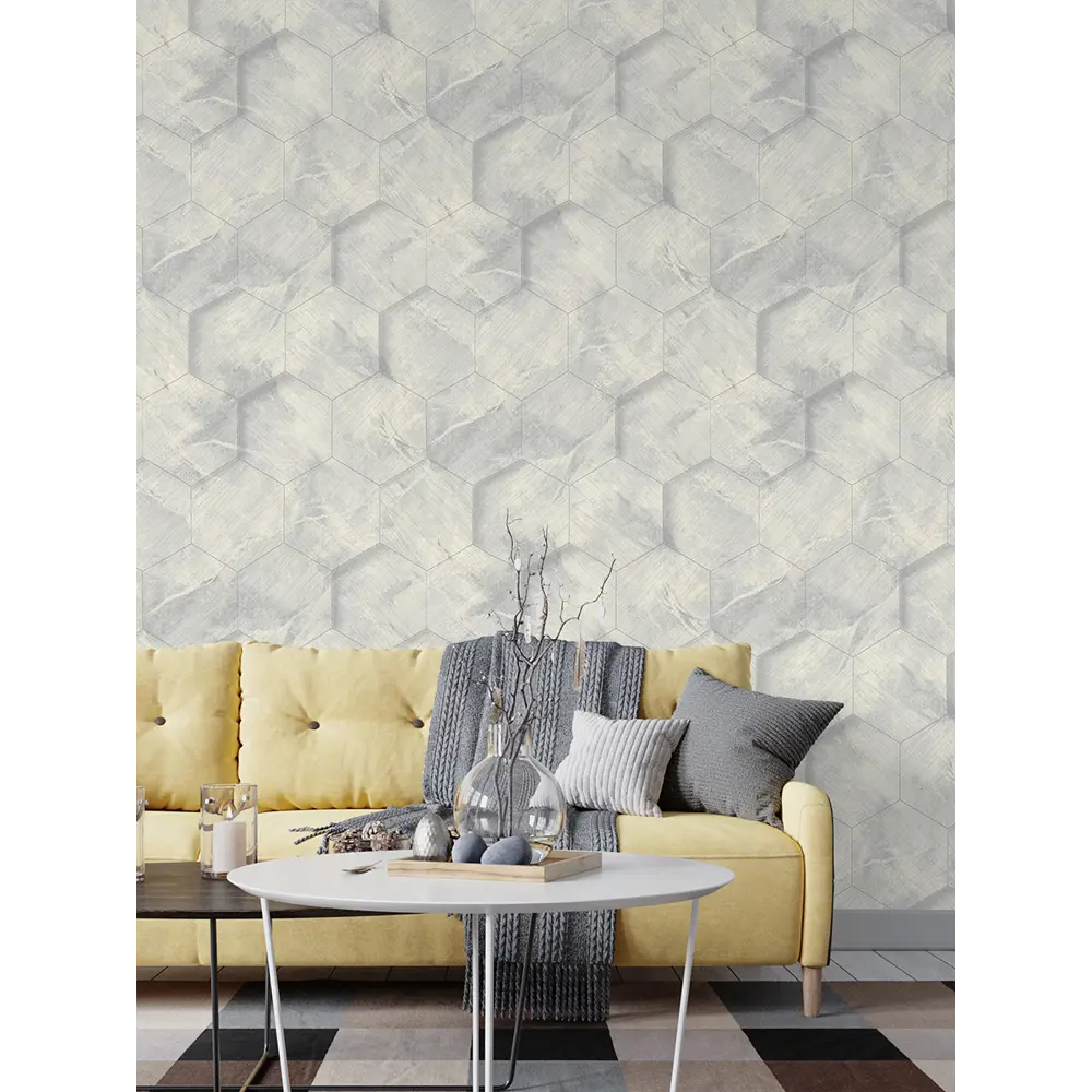 Фото 3 Обои флизелиновые Euro decor Hexagon 1.06 м серые 7173-11