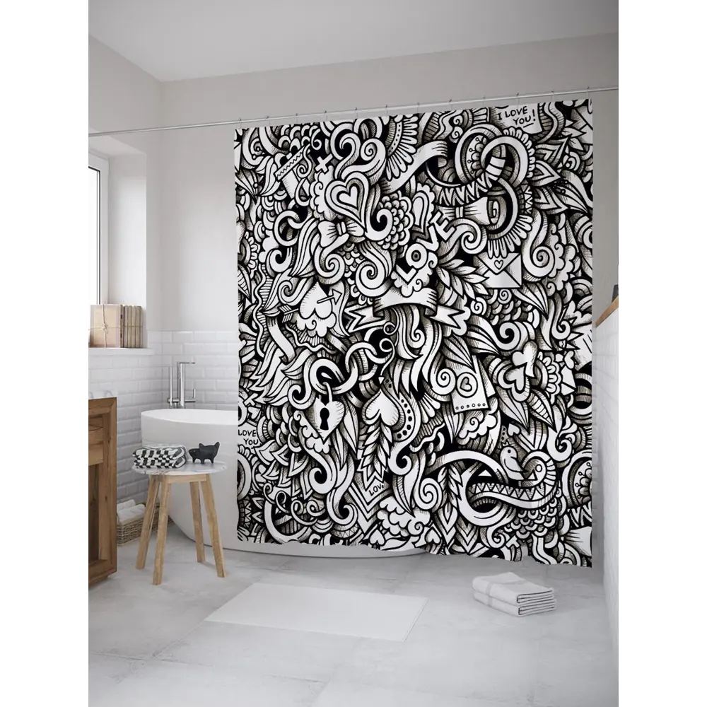 Фото Шторка для ванной комнаты JoyArty sc_31991 200x180см цвет серый серебристый