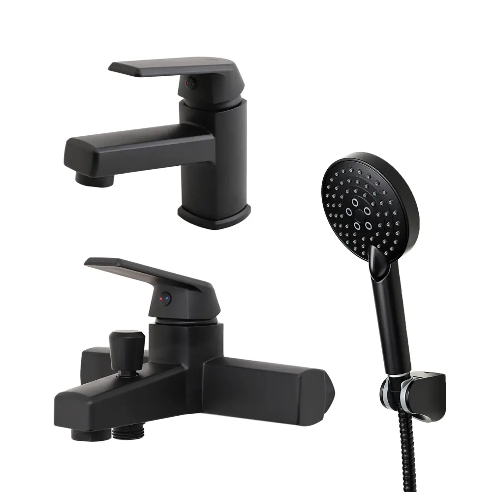 Фото Набор смесителей для ванной комнаты и душевой набор Orange OneLife P02-311b 3 режима цвет черный матовый