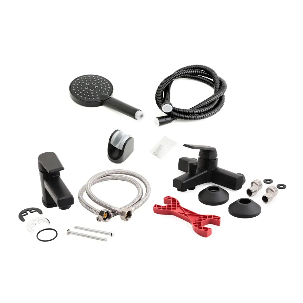 Фото 10 Набор смесителей для ванной комнаты и душевой набор Orange OneLife P02-311b 3 режима цвет черный матовый