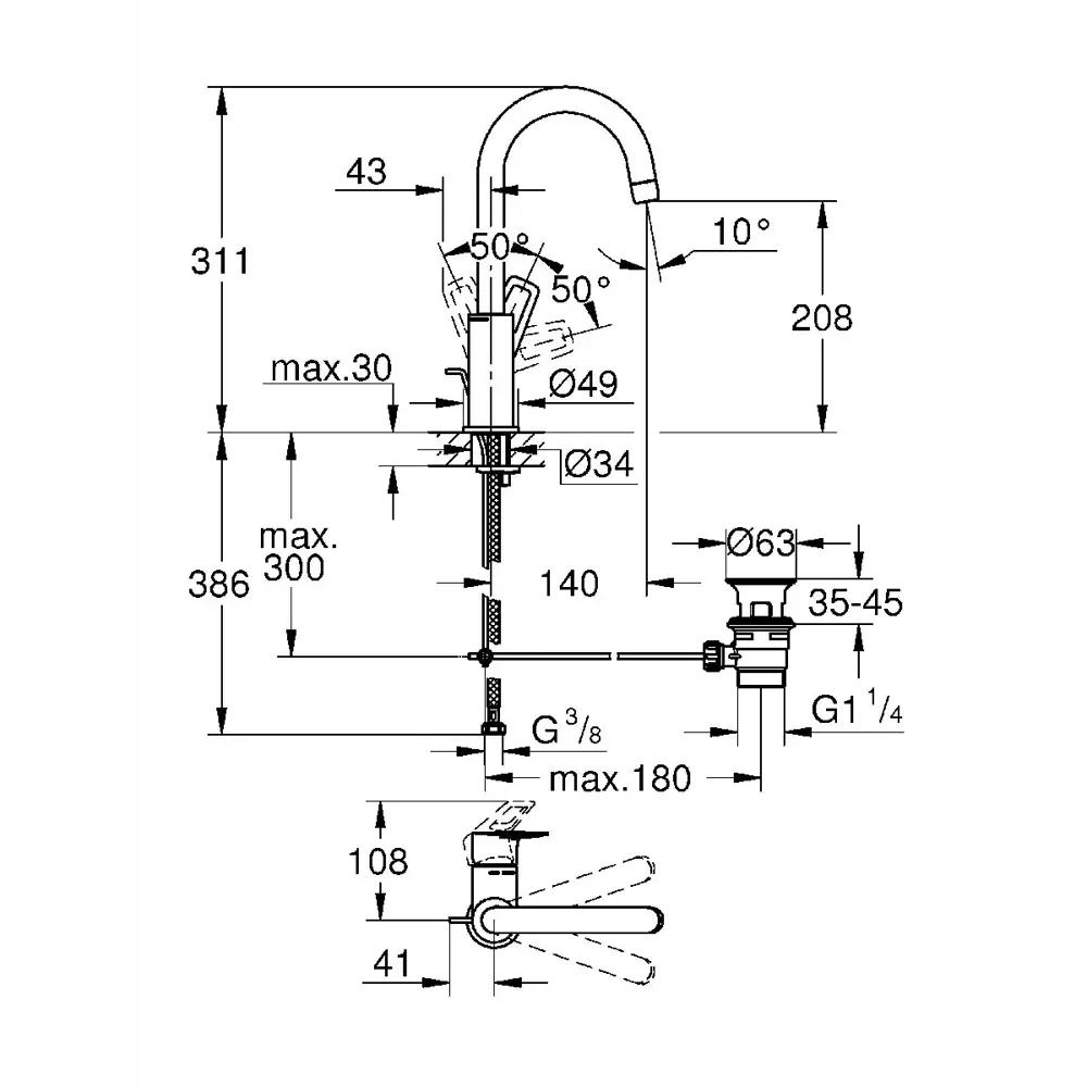 Фото 4 Смеситель для раковины Grohe 23780001 однорычажный цвет хром Фото 4 Смеситель для раковины Grohe 23780001 однорычажный цвет хром