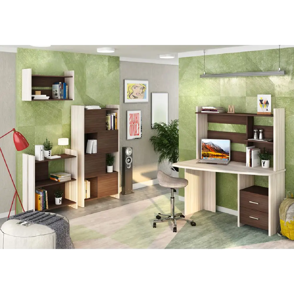 Фото 4 Компьютерный стол Мэрдэс Скл-крл 120 шк-ч прав 120x77x69 см ЛДСП цвет коричневый, бежево-белый