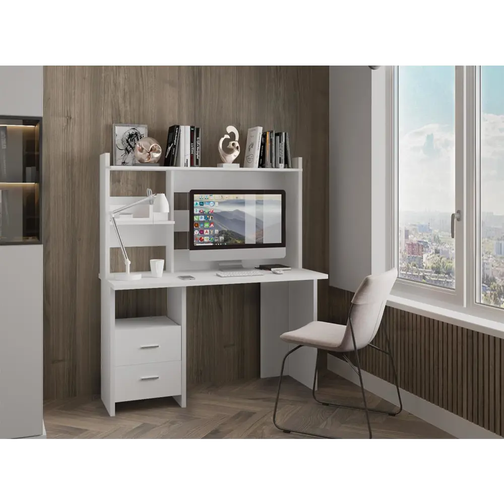 Фото 4 Компьютерный стол Мэрдэс Скл-скл-прям130+нкл-130 шк-ч 130x152x60 см ЛДСП цвет коричневый, бежево-белый Фото 4 Компьютерный стол Мэрдэс Скл-скл-прям130+нкл-130 шк-ч 130x152x60 см ЛДСП цвет коричневый, бежево-белый