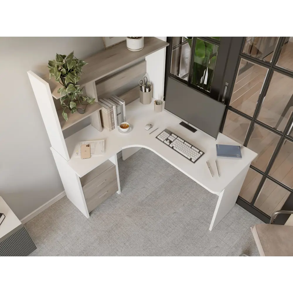 Фото 4 Компьютерный стол Мэрдэс Скл-угл130+нкл-120 к лев 120x152x130 см ЛДСП цвет бежево-белый Фото 4 Компьютерный стол Мэрдэс Скл-угл130+нкл-120 к лев 120x152x130 см ЛДСП цвет бежево-белый