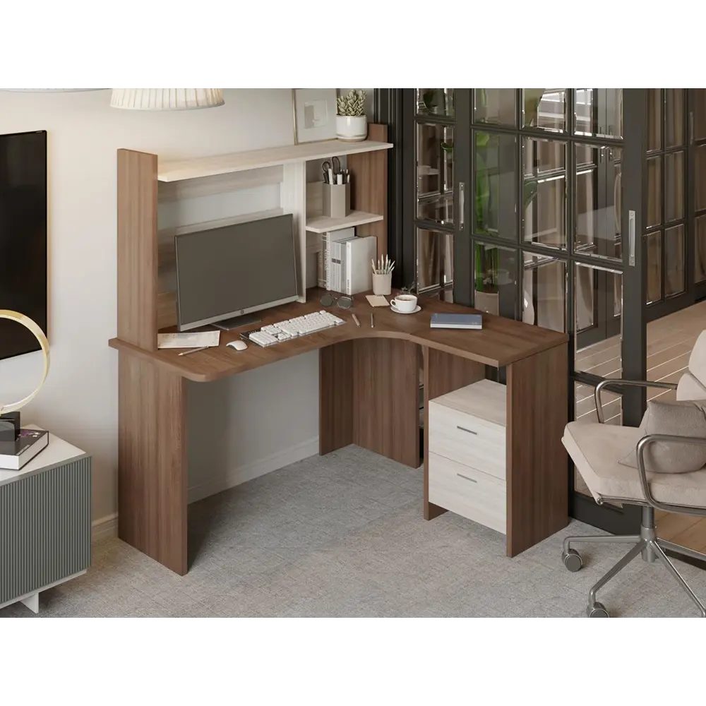 Фото 4 Компьютерный стол Мэрдэс Скл-угл130+нкл-130 к прав 130x152x120 см ЛДСП цвет бежево-белый Фото 4 Компьютерный стол Мэрдэс Скл-угл130+нкл-130 к прав 130x152x120 см ЛДСП цвет бежево-белый