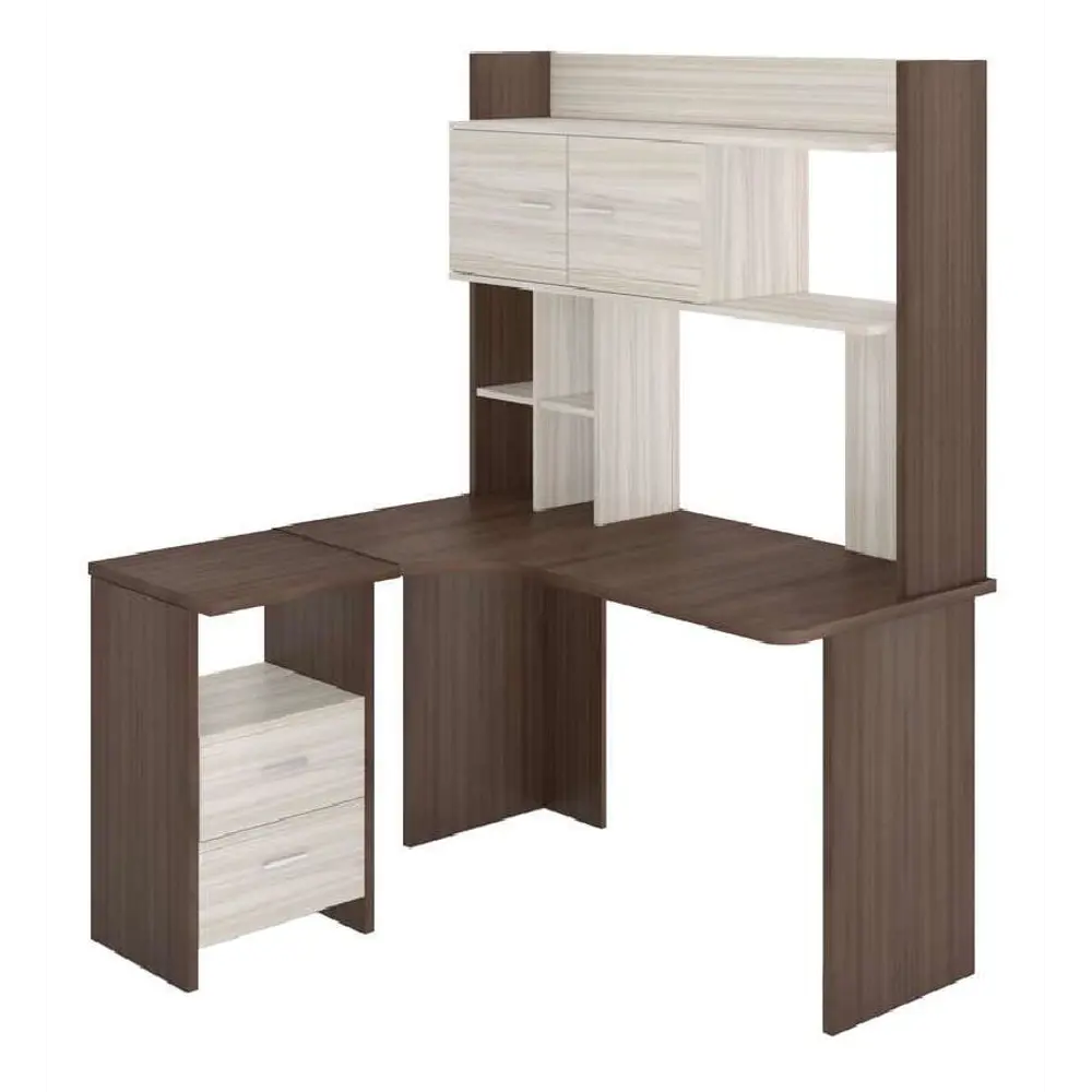 Фото Компьютерный стол Мэрдэс Скл-угл130+нклx-130 шк-ч лев 130x179x120 см ЛДСП цвет коричневый, бежево-белый Фото Компьютерный стол Мэрдэс Скл-угл130+нклx-130 шк-ч лев 130x179x120 см ЛДСП цвет коричневый, бежево-белый