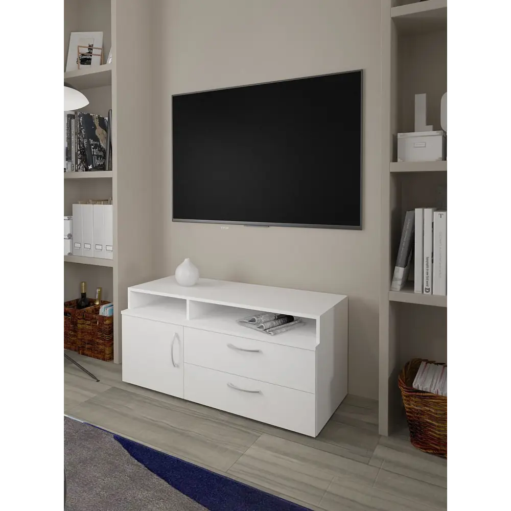Фото 4 Тумба под телевизор Мебельная фабрика 1+1 1650 110x50x45 см ЛДСП цвет белый Фото 4 Тумба под телевизор Мебельная фабрика 1+1 1650 110x50x45 см ЛДСП цвет белый