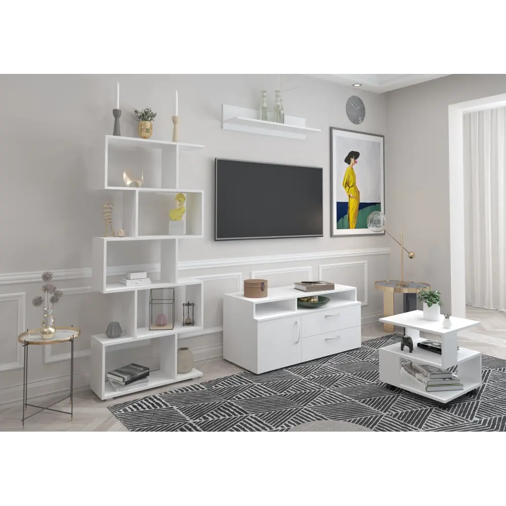 Фото 5 Тумба под телевизор Мебельная фабрика 1+1 1650 110x50x45 см ЛДСП цвет белый Фото 5 Тумба под телевизор Мебельная фабрика 1+1 1650 110x50x45 см ЛДСП цвет белый