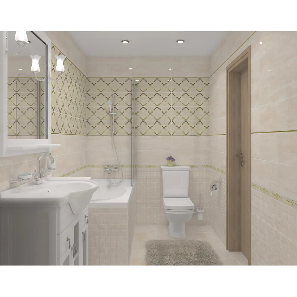 Фото 7 Керамическая плитка Laparet Петра Паттерн Бордюр бежевый 58-03-11-616 5x60