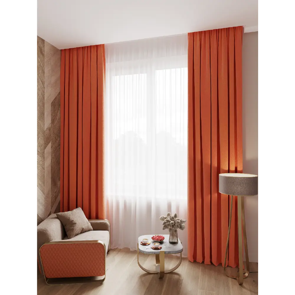Фото 5 Штора на шторной ленте Decofest Line Марсель 200х270 см цвет оранжевый