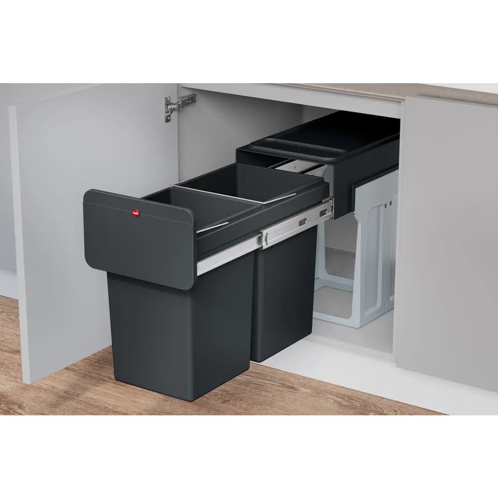 Фото Мусорный контейнер 2 отсека по 14 л Hailo EcoLine Design 3101-000 пластик цвет черный Фото Мусорный контейнер 2 отсека по 14 л Hailo EcoLine Design 3101-000 пластик цвет черный